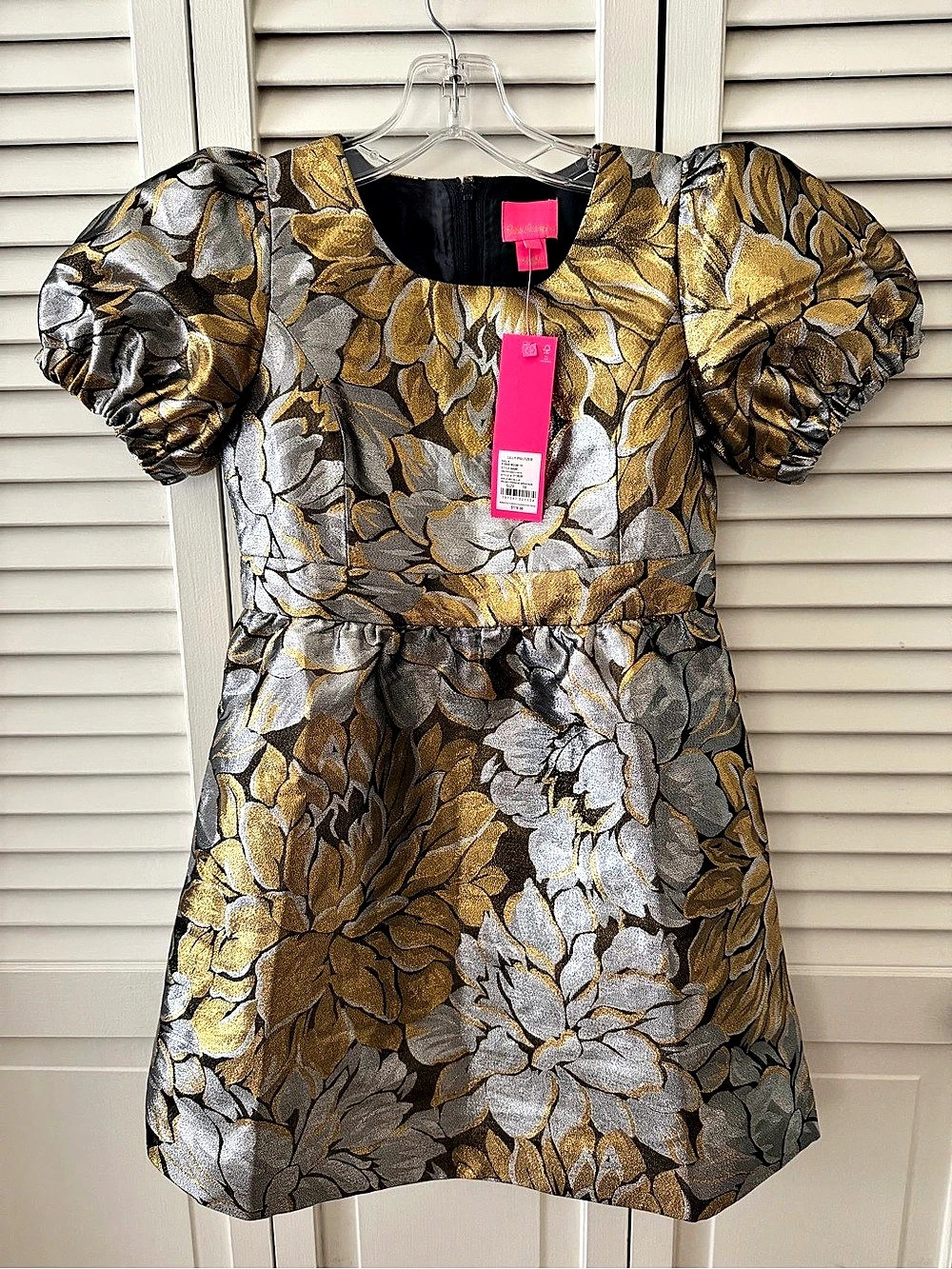Lilly Pulitzer Enya Dress Floral Mini Dress in Gold & Gray Size 10 NWT